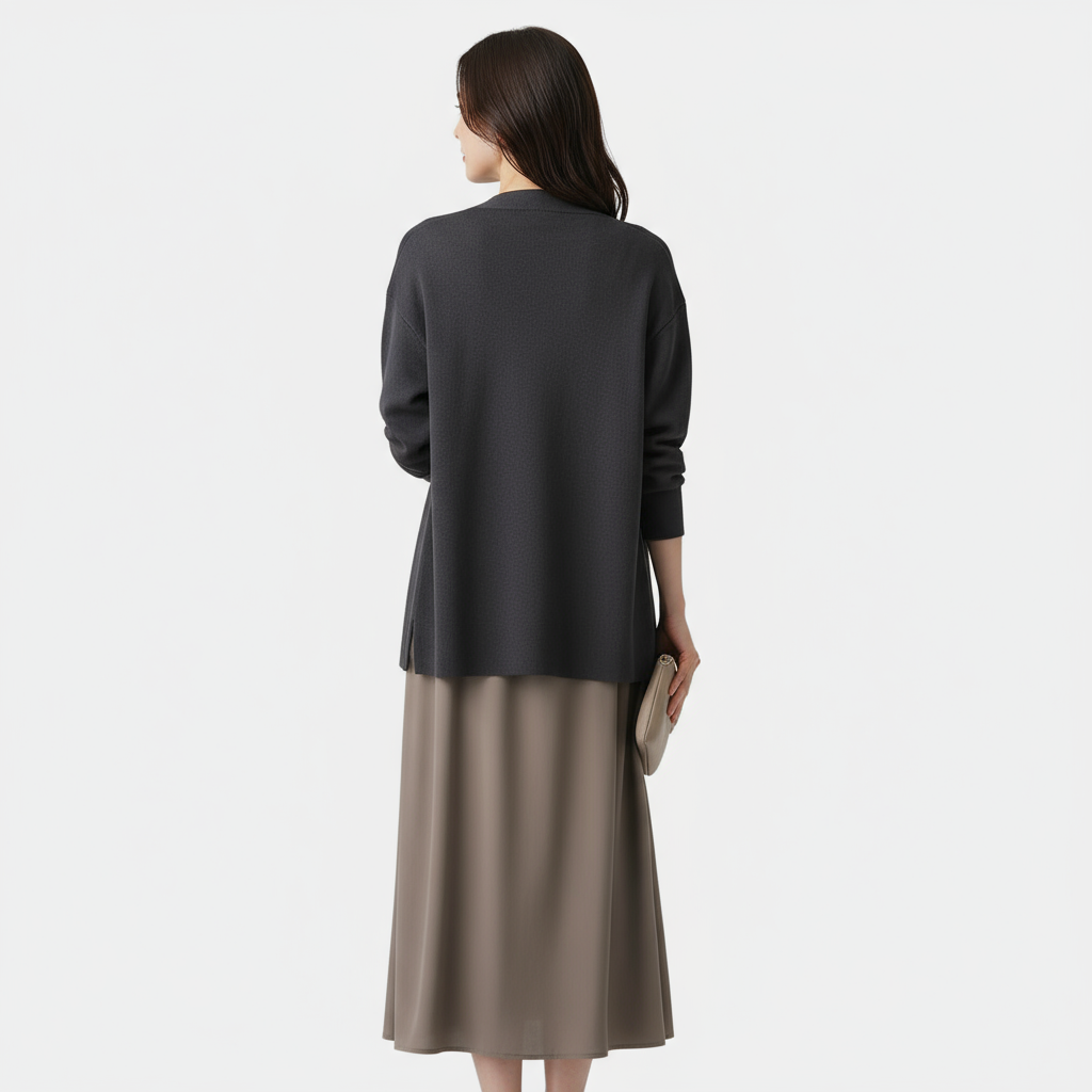 V-Neck Knit Cardigan for Women - Long Sleeve Sweater with Hook-and-Eye Closure - Versatile Layering Piece