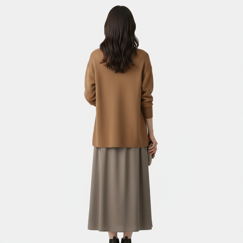 V-Neck Knit Cardigan for Women - Long Sleeve Sweater with Hook-and-Eye Closure - Versatile Layering Piece