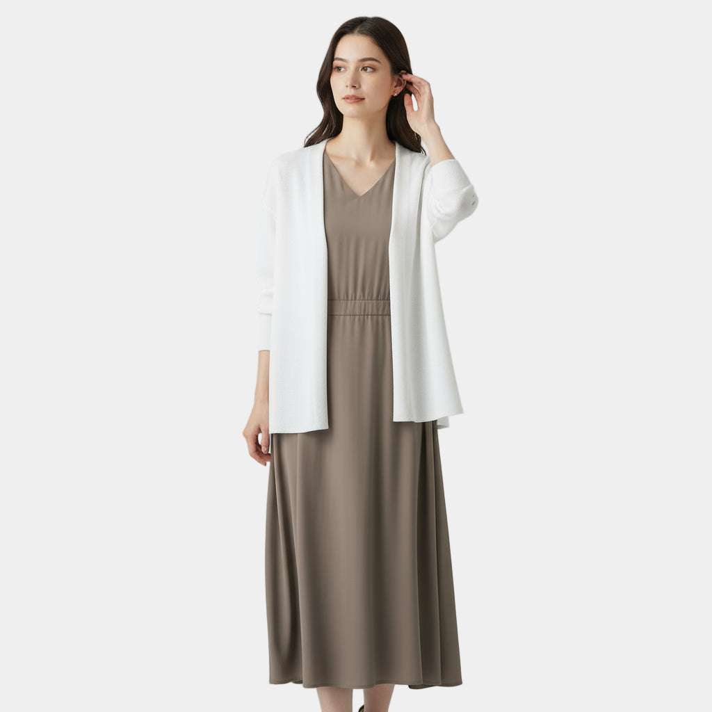 V-Neck Knit Cardigan for Women - Long Sleeve Sweater with Hook-and-Eye Closure - Versatile Layering Piece