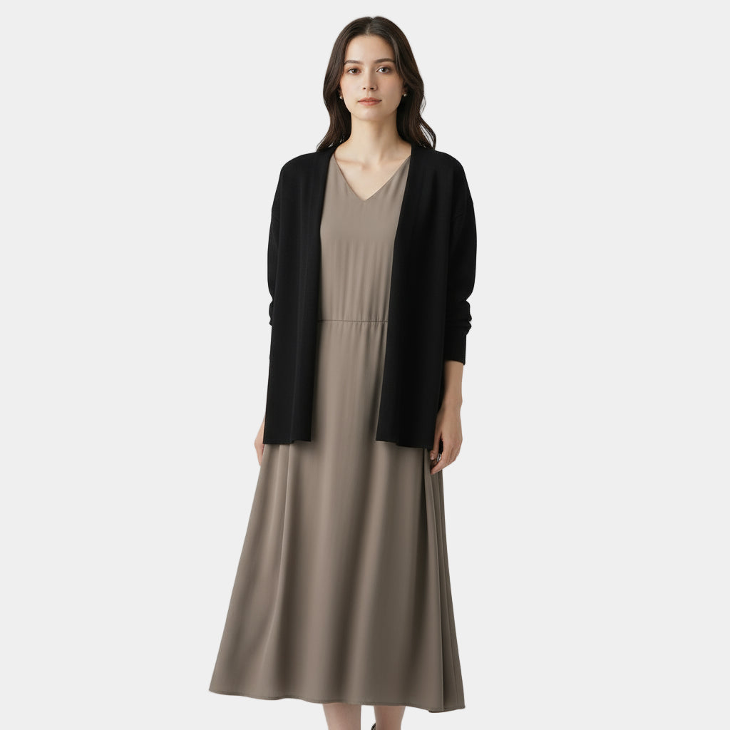 V-Neck Knit Cardigan for Women - Long Sleeve Sweater with Hook-and-Eye Closure - Versatile Layering Piece