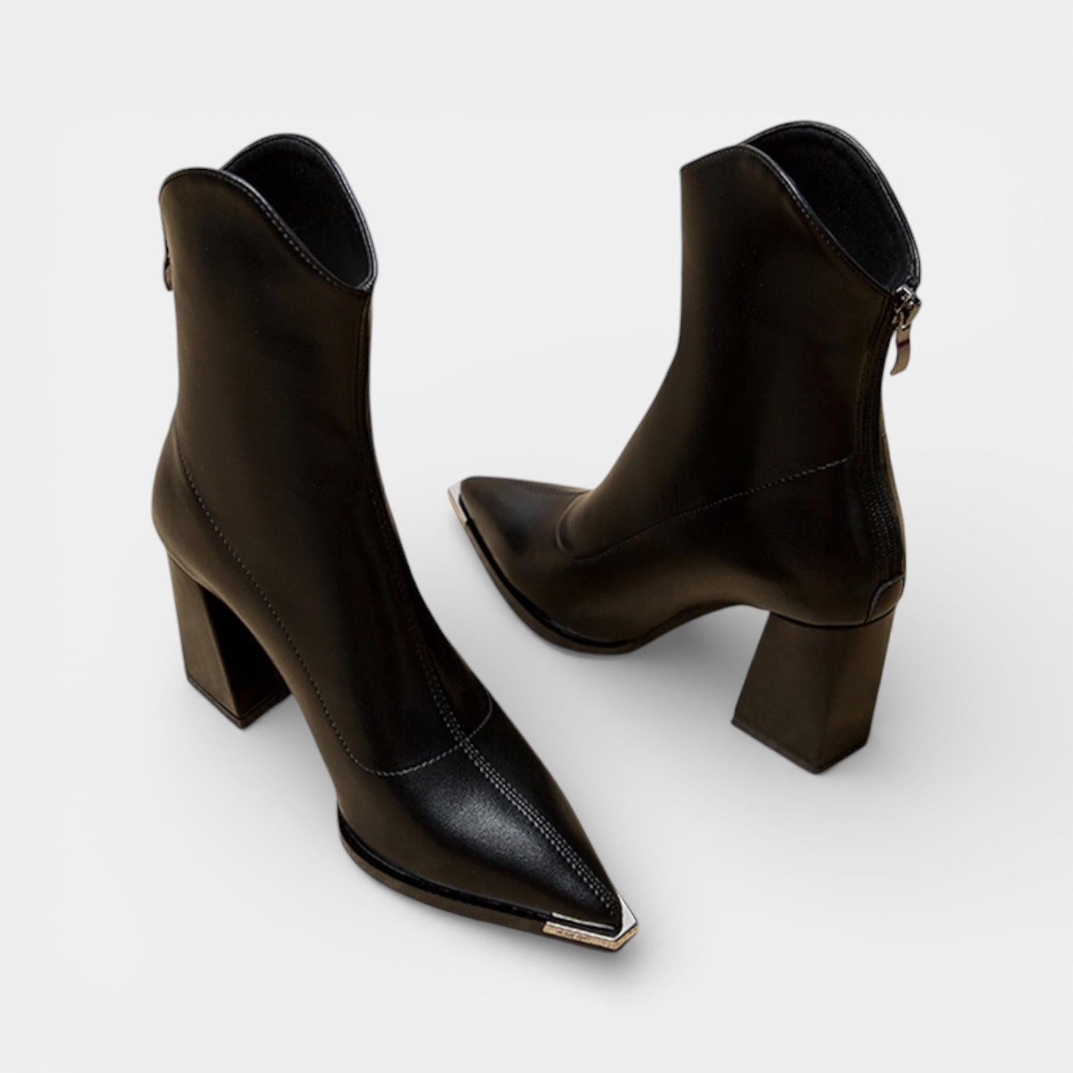 Vegan Leather Ankle Boots for Women – Metal Pointed Toe Design – Stylish Footwear for Everyday Wear