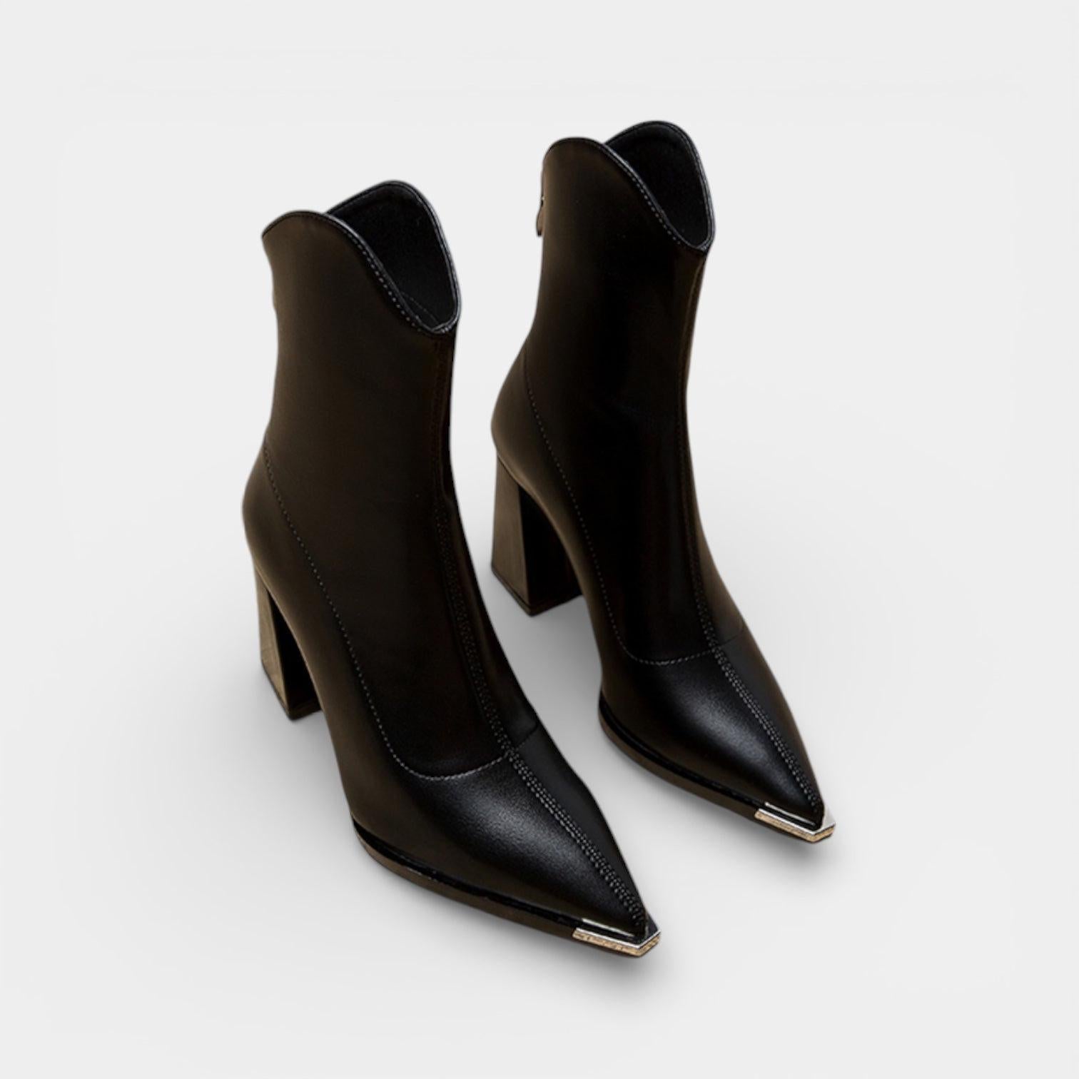 Vegan Leather Ankle Boots for Women – Metal Pointed Toe Design – Stylish Footwear for Everyday Wear