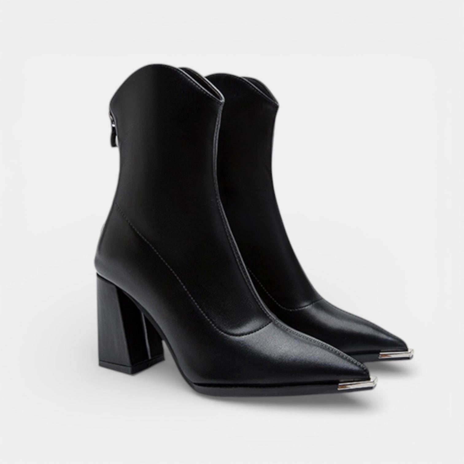 Vegan Leather Ankle Boots for Women – Metal Pointed Toe Design – Stylish Footwear for Everyday Wear