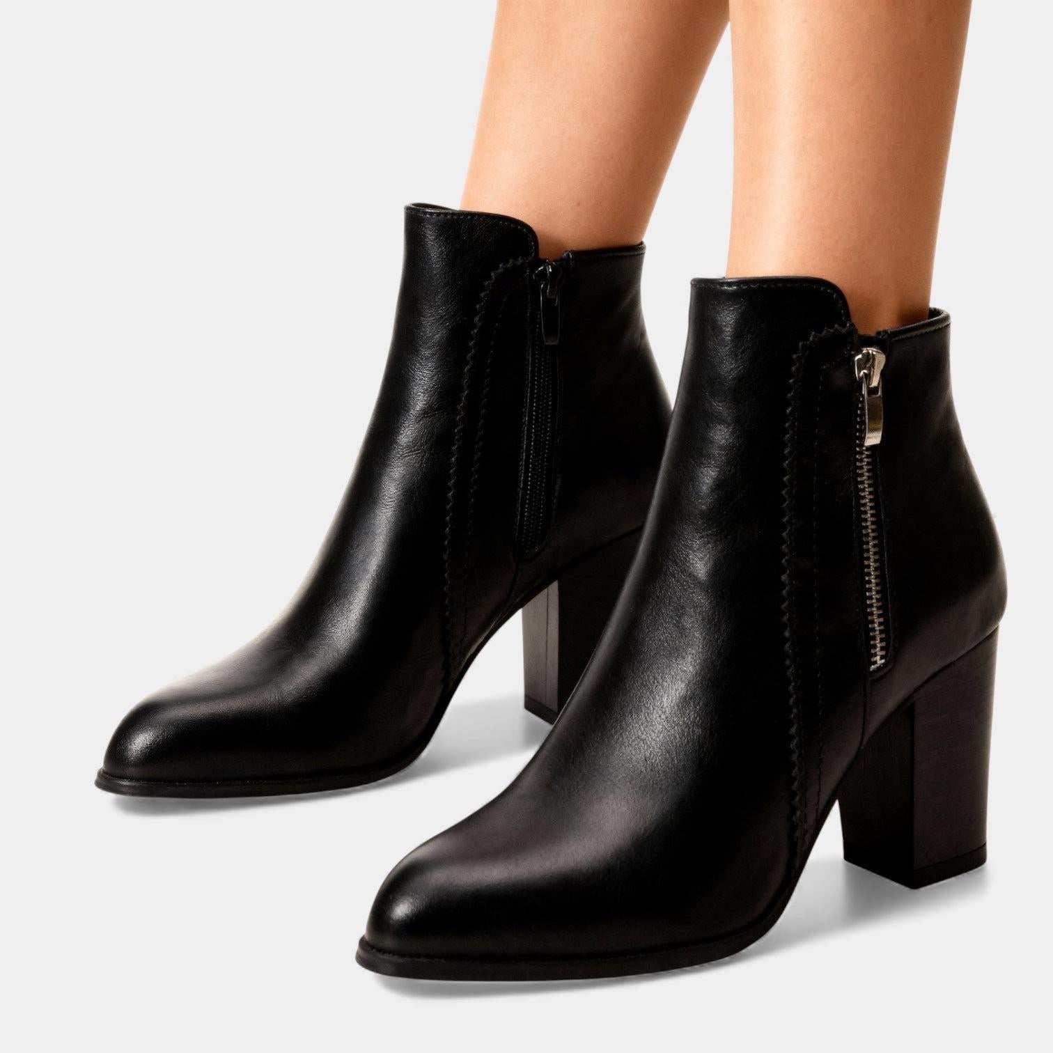 Vegan Leather Block Heel Ankle Boots for Women - Stylish Footwear for Everyday Wear