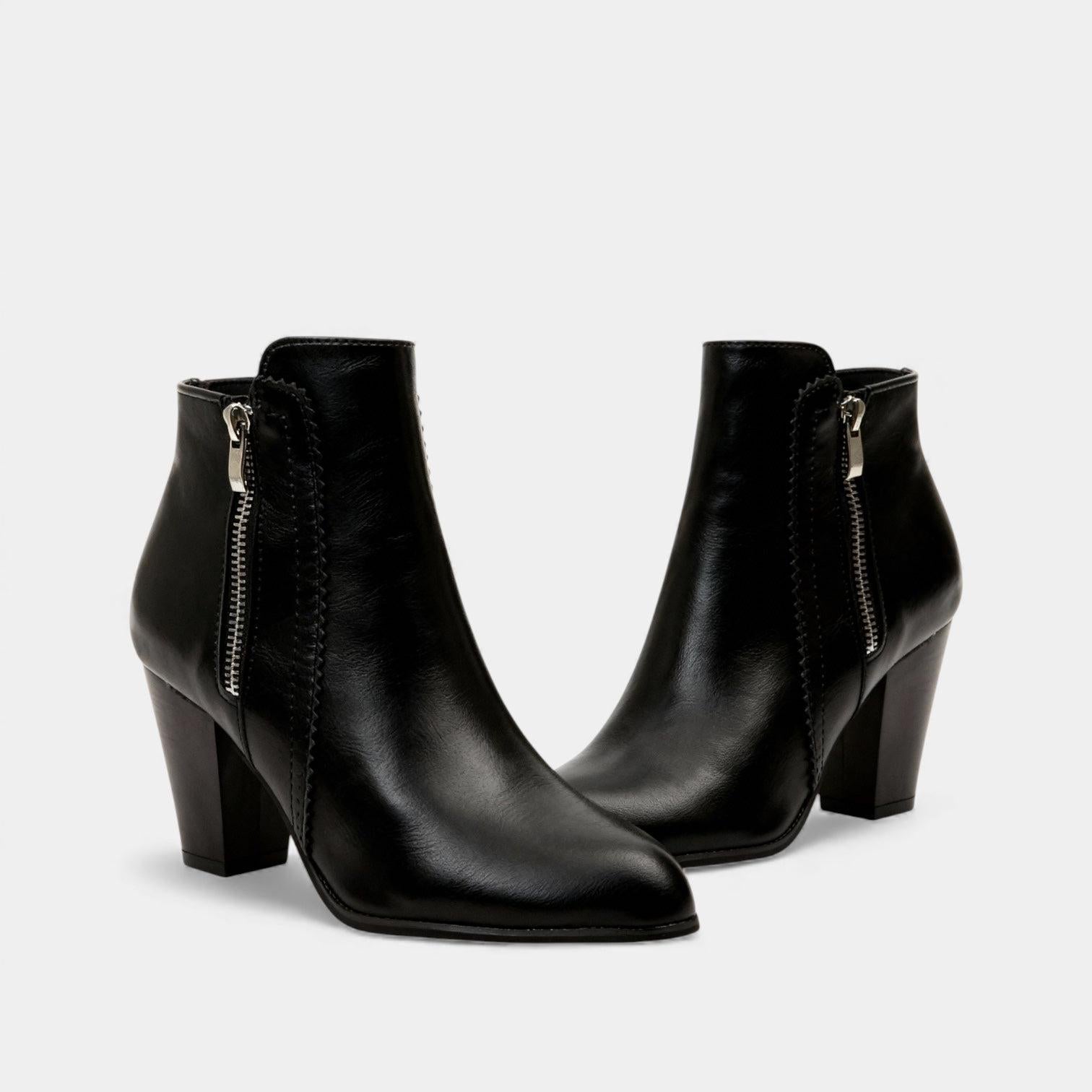 Vegan Leather Block Heel Ankle Boots for Women - Stylish Footwear for Everyday Wear