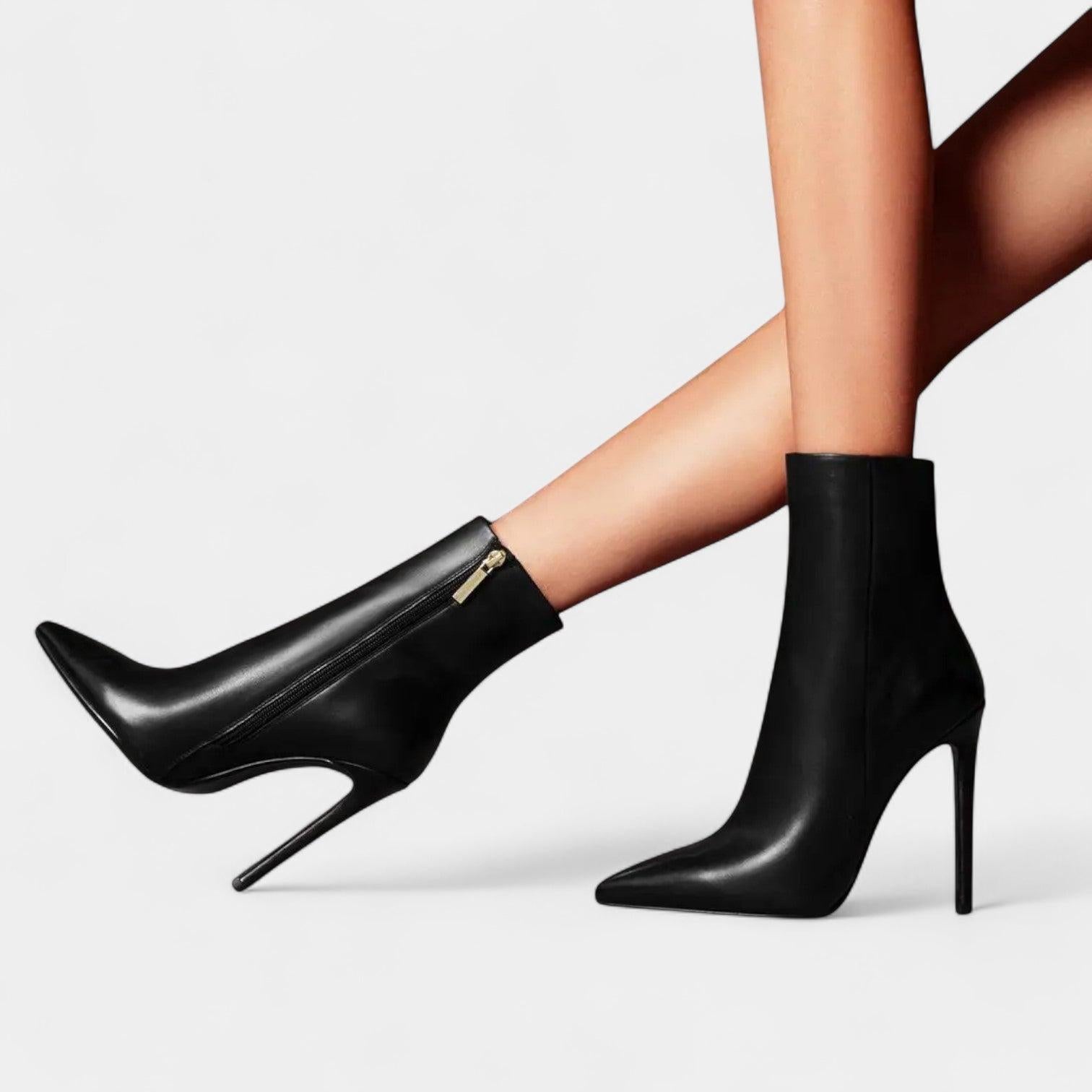 Vegan Leather Stiletto Ankle Boots for Women – Pointed Toe High Heels for Dressy Occasions