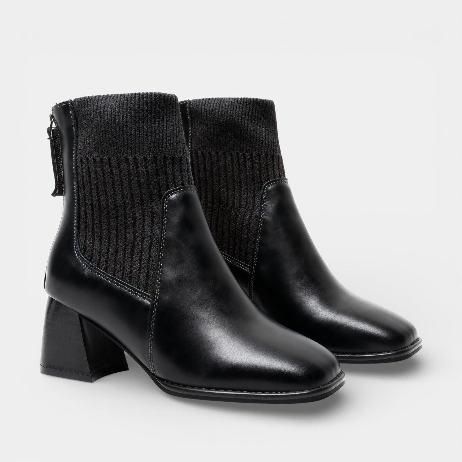 Women's Faux Leather Winter Ankle Boots - Block Heel Design for Casual Wear