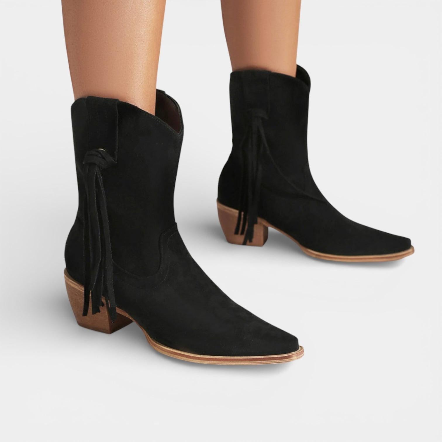 Women's Faux Suede Cowboy Boots - Pointed Toe Western Style Footwear for Casual and Outdoor Use