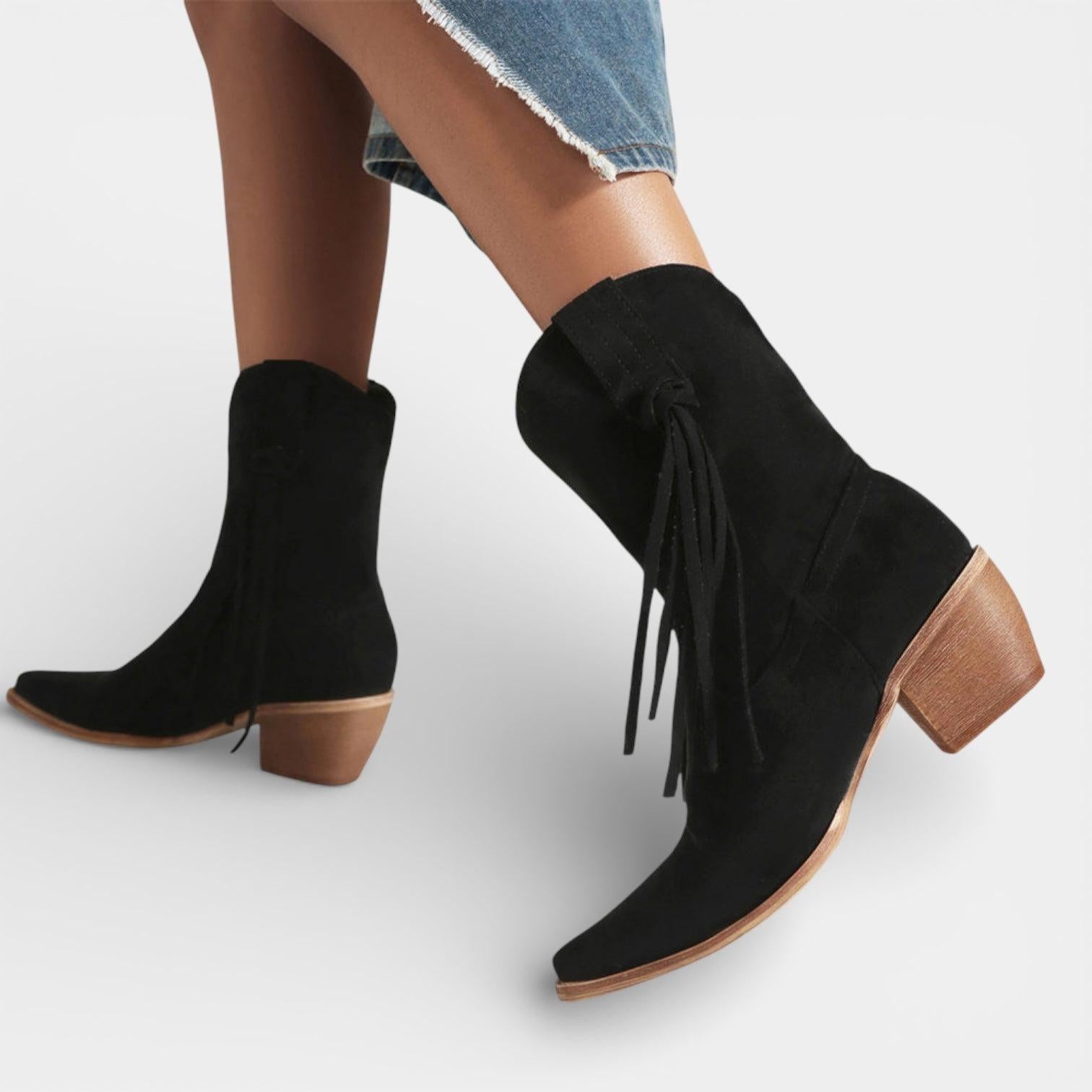 Women's Faux Suede Cowboy Boots - Pointed Toe Western Style Footwear for Casual and Outdoor Use
