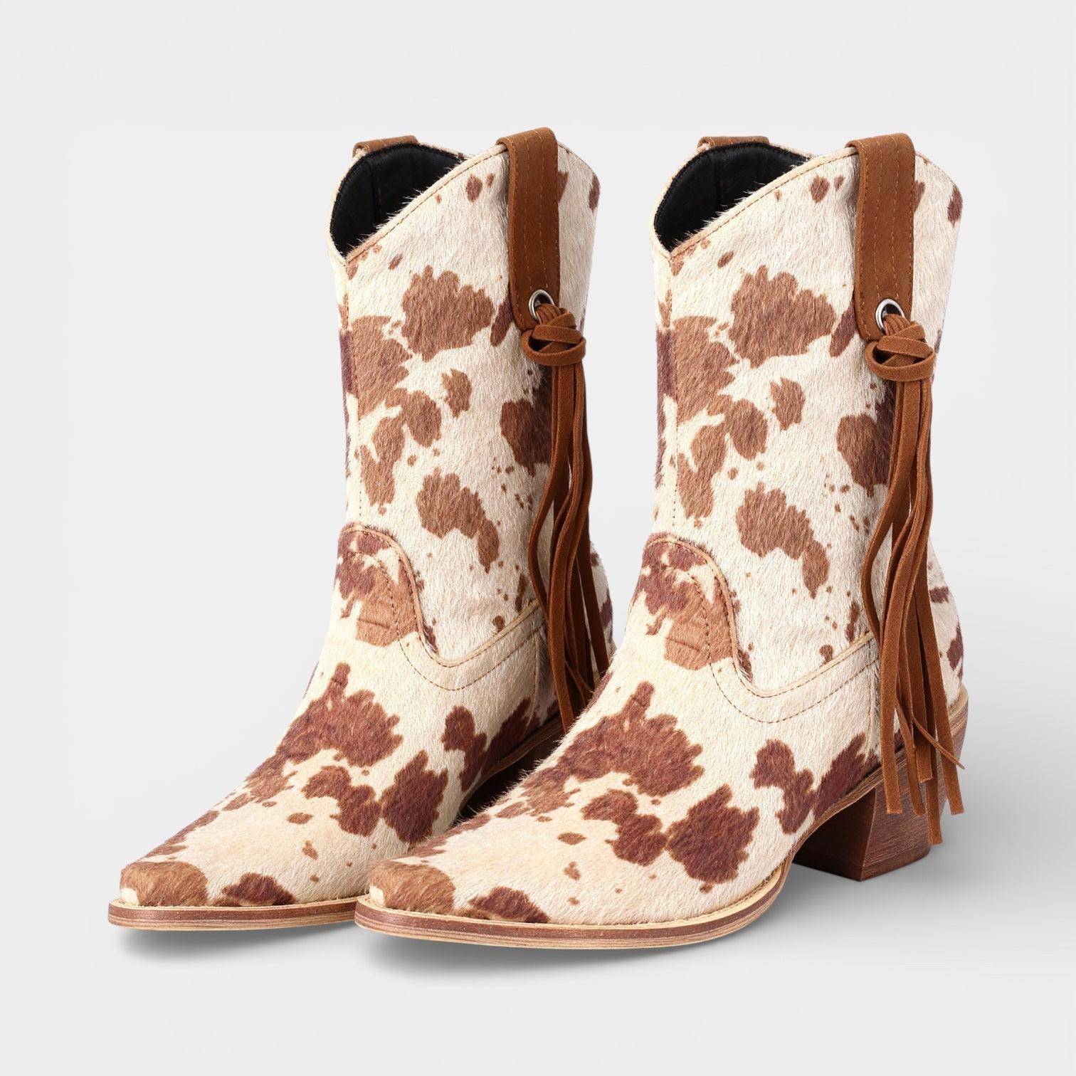 Women's Faux Suede Cowboy Boots - Pointed Toe Western Style Footwear for Casual and Outdoor Use