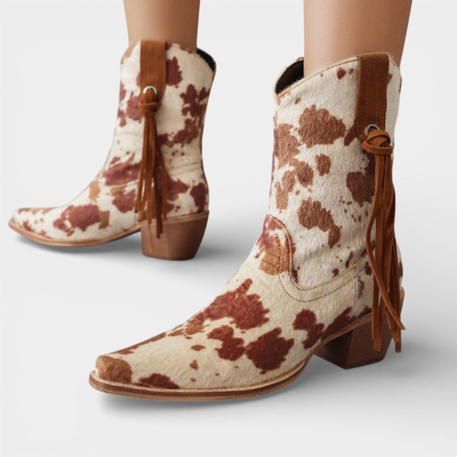 Women's Faux Suede Cowboy Boots - Pointed Toe Western Style Footwear for Casual and Outdoor Use