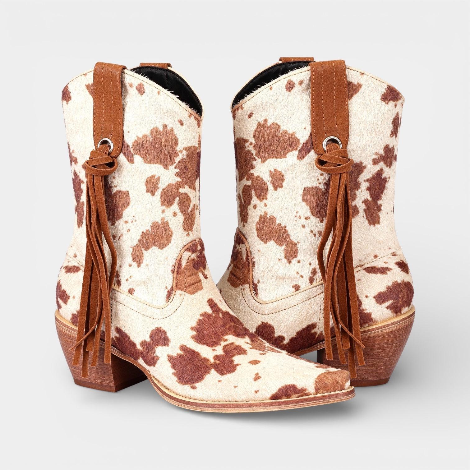 Women's Faux Suede Cowboy Boots - Pointed Toe Western Style Footwear for Casual and Outdoor Use