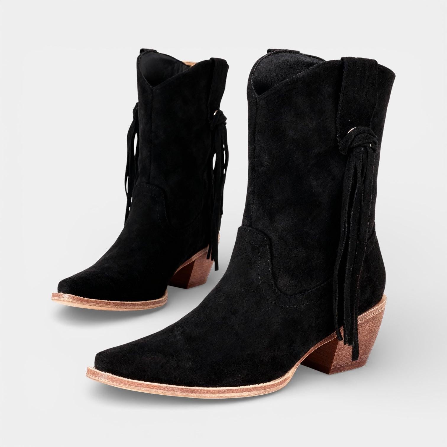 Women's Faux Suede Cowboy Boots - Pointed Toe Western Style Footwear for Casual and Outdoor Use