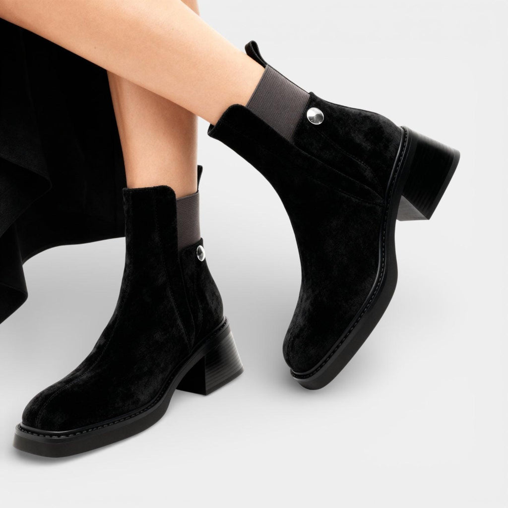 Women's Faux Suede Slip-On Ankle Boots with Block Heel - Comfortable Casual Footwear for Everyday Wear