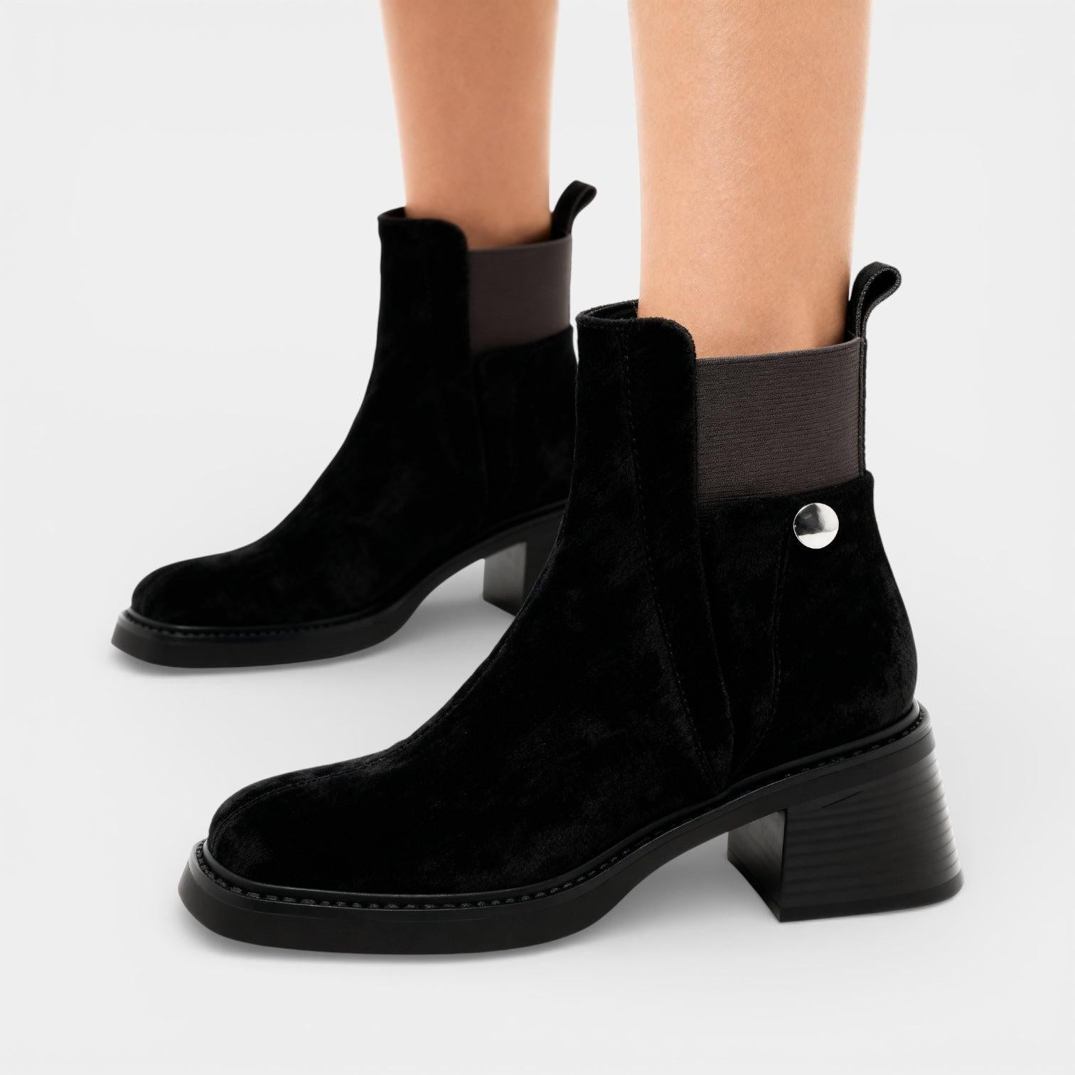 Women's Faux Suede Slip-On Ankle Boots with Block Heel - Comfortable Casual Footwear for Everyday Wear