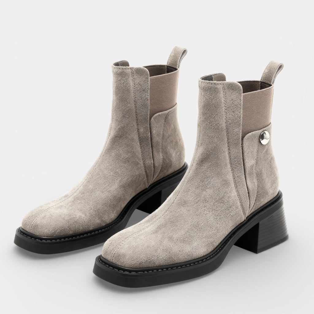 Women's Faux Suede Slip-On Ankle Boots with Block Heel - Comfortable Casual Footwear for Everyday Wear