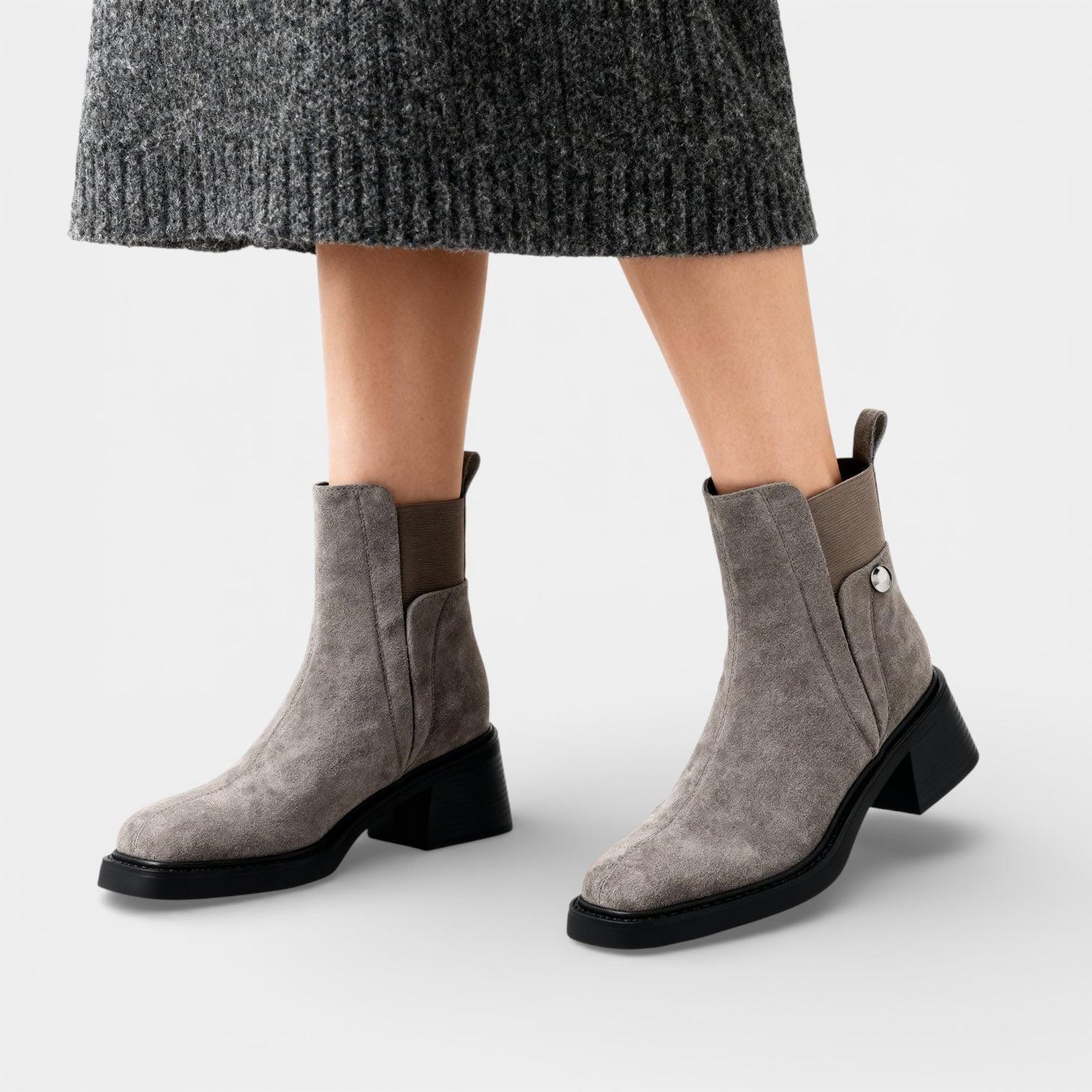 Women's Faux Suede Slip-On Ankle Boots with Block Heel - Comfortable Casual Footwear for Everyday Wear