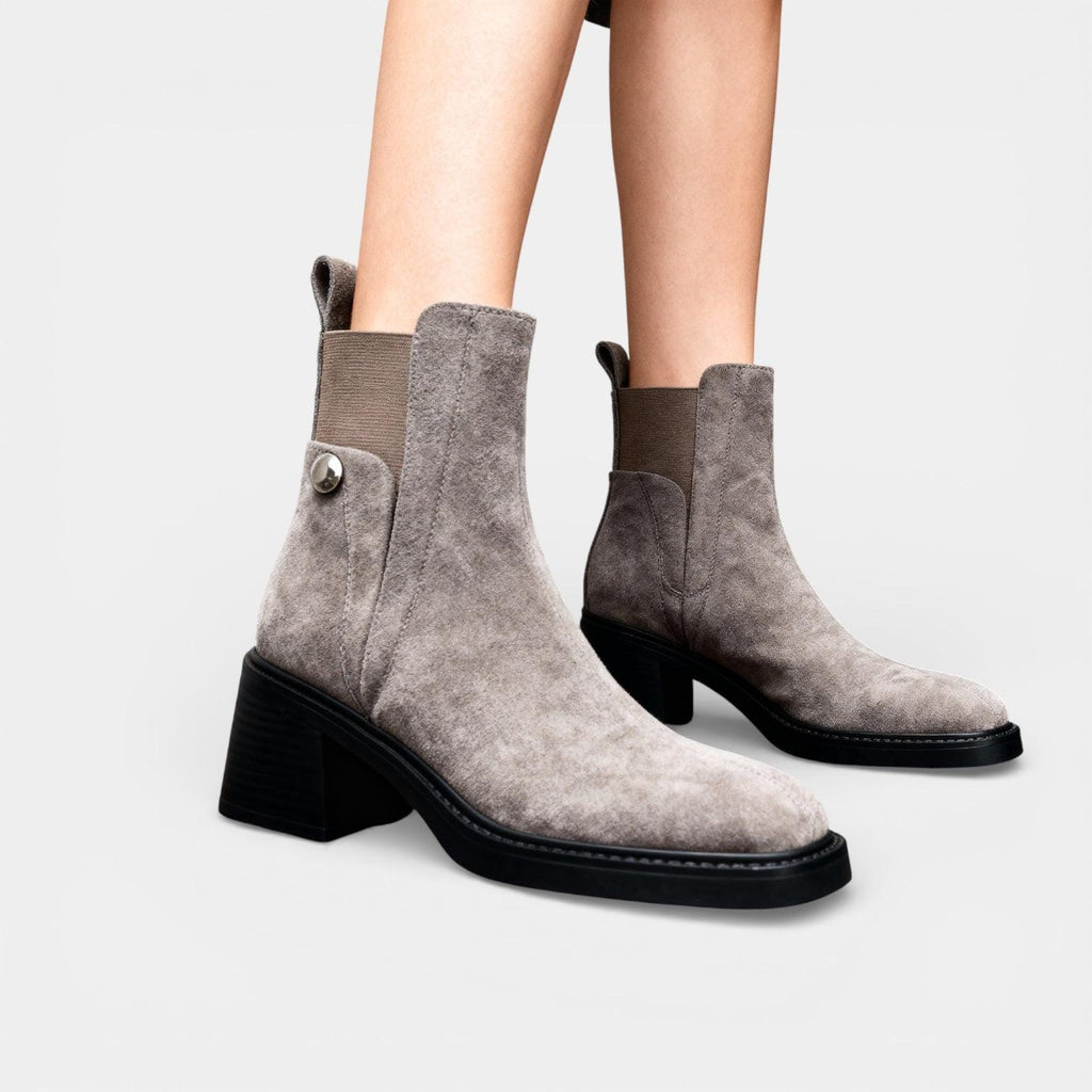 Women's Faux Suede Slip-On Ankle Boots with Block Heel - Comfortable Casual Footwear for Everyday Wear