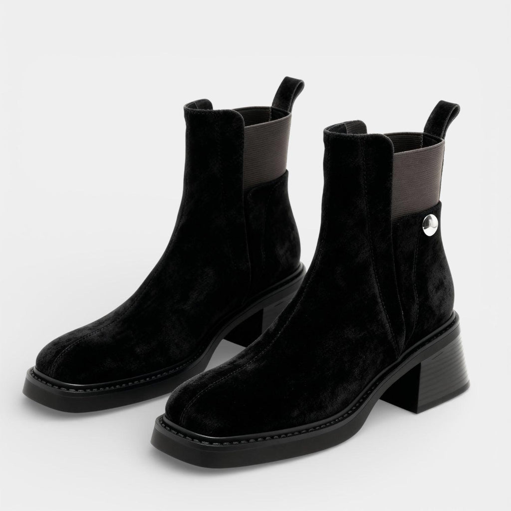 Women's Faux Suede Slip-On Ankle Boots with Block Heel - Comfortable Casual Footwear for Everyday Wear