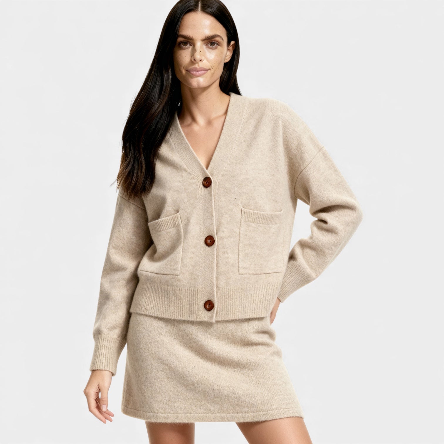 Women's Knit Cardigan and Mini Skirt Set - Soft Two-Piece Co-Ord Outfit for Casual Wear