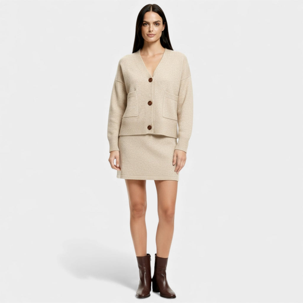 Women's Knit Cardigan and Mini Skirt Set - Soft Two-Piece Co-Ord Outfit for Casual Wear
