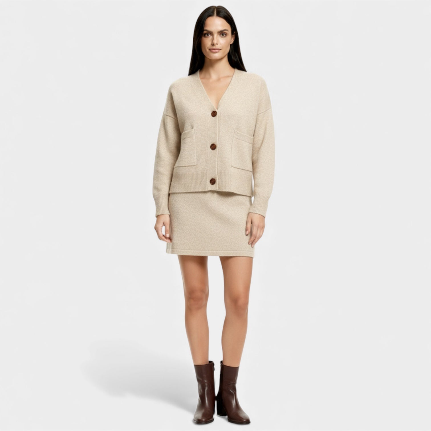 Women's Knit Cardigan and Mini Skirt Set - Soft Two-Piece Co-Ord Outfit for Casual Wear