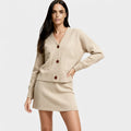 Women's Knit Cardigan and Mini Skirt Set - Soft Two-Piece Co-Ord Outfit for Casual Wear
