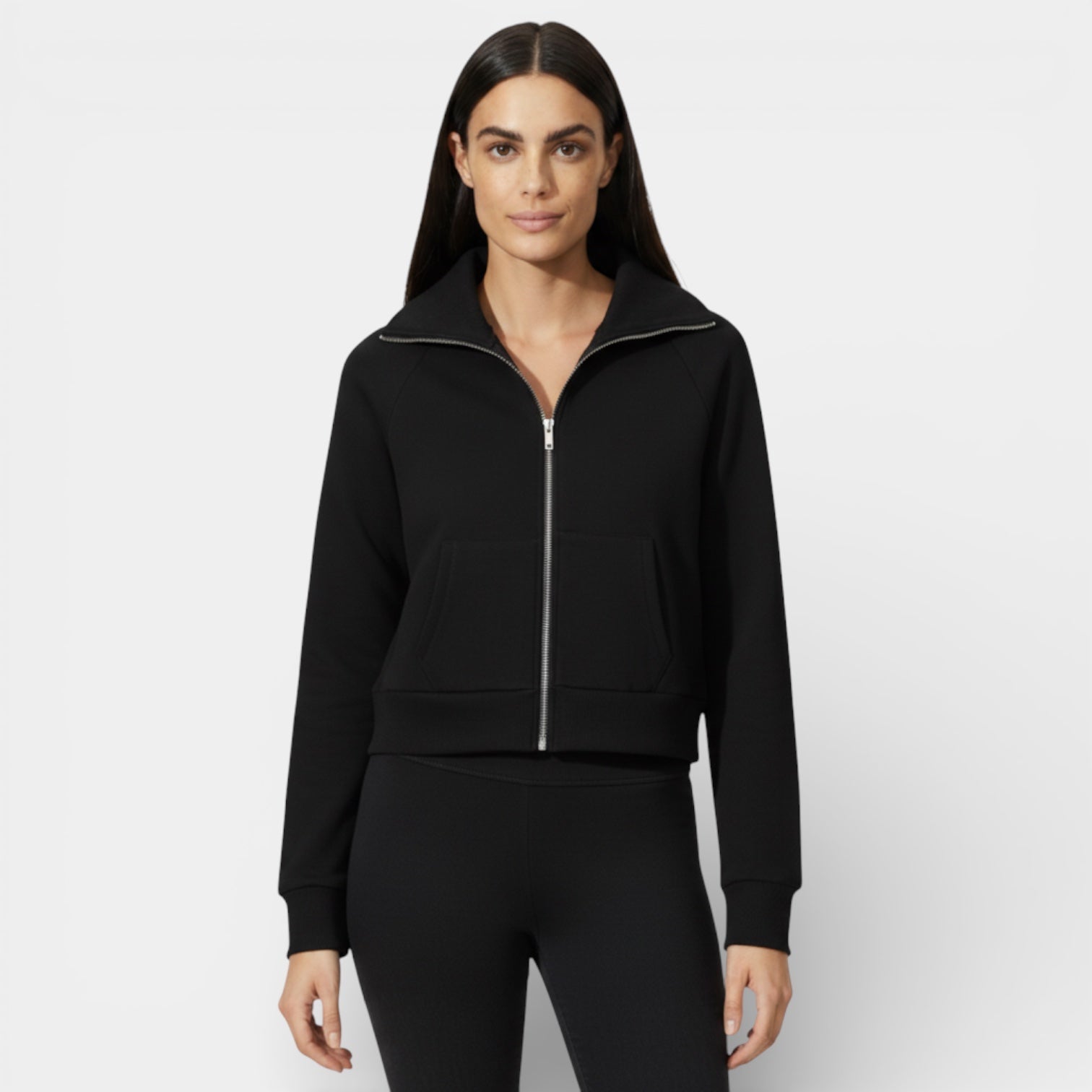 Women's Minimalist Zip-Up Lounge Set - Soft Fabric Jacket & Pants for Comfortable Home Wear or Casual Outings