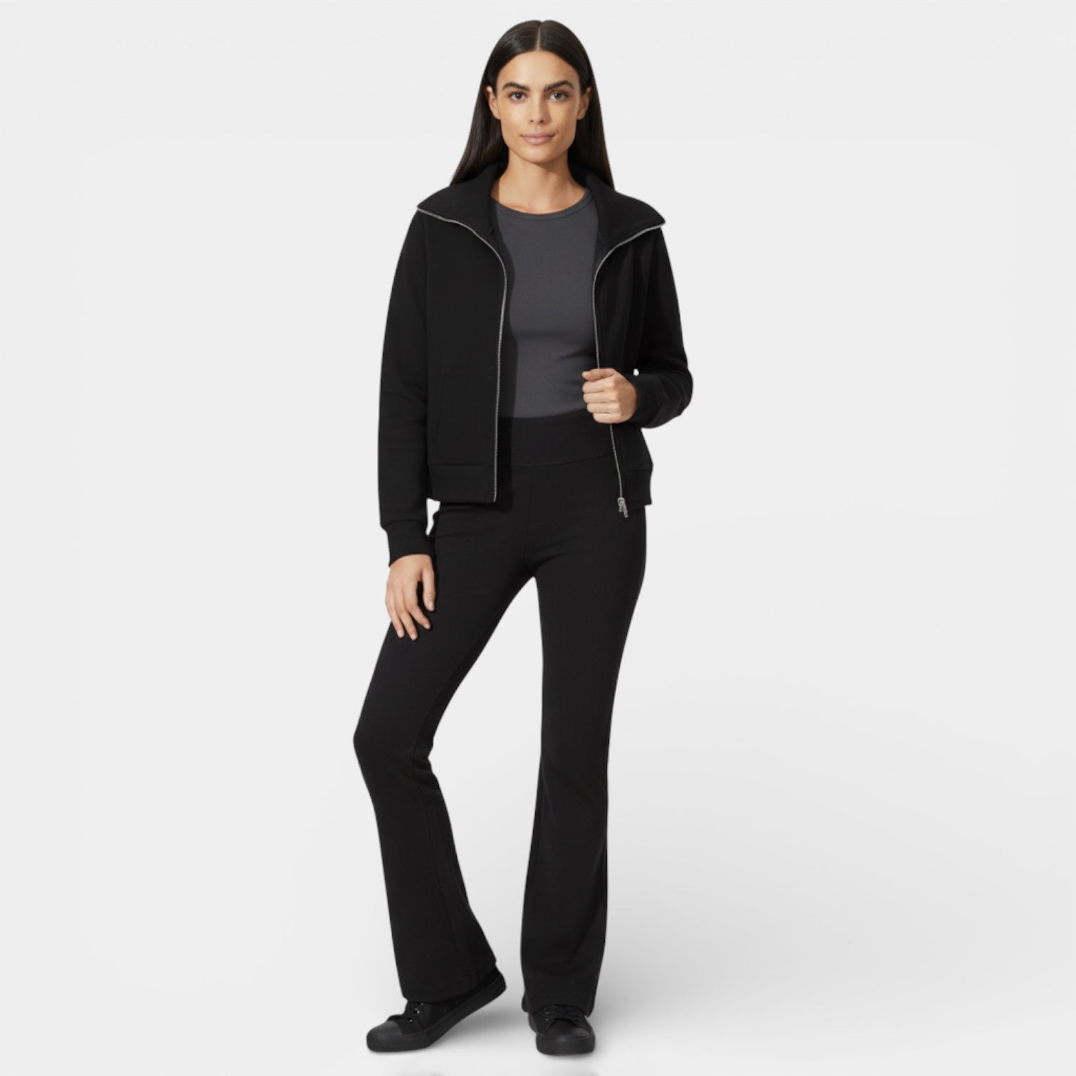 Women's Minimalist Zip-Up Lounge Set - Soft Fabric Jacket & Pants for Comfortable Home Wear or Casual Outings