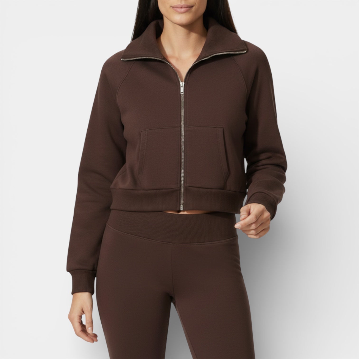 Women's Minimalist Zip-Up Lounge Set - Soft Fabric Jacket & Pants for Comfortable Home Wear or Casual Outings