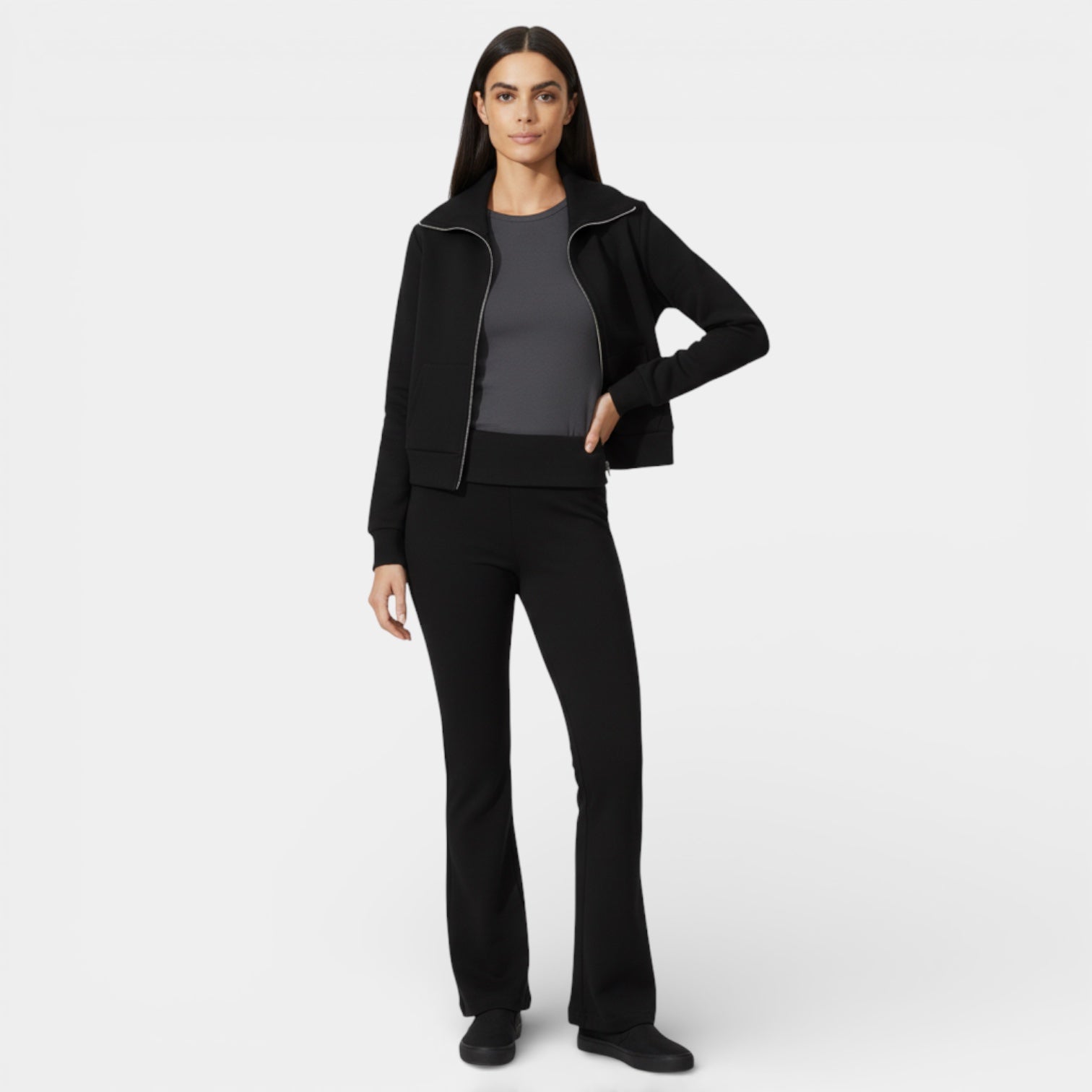 Women's Minimalist Zip-Up Lounge Set - Soft Fabric Jacket & Pants for Comfortable Home Wear or Casual Outings