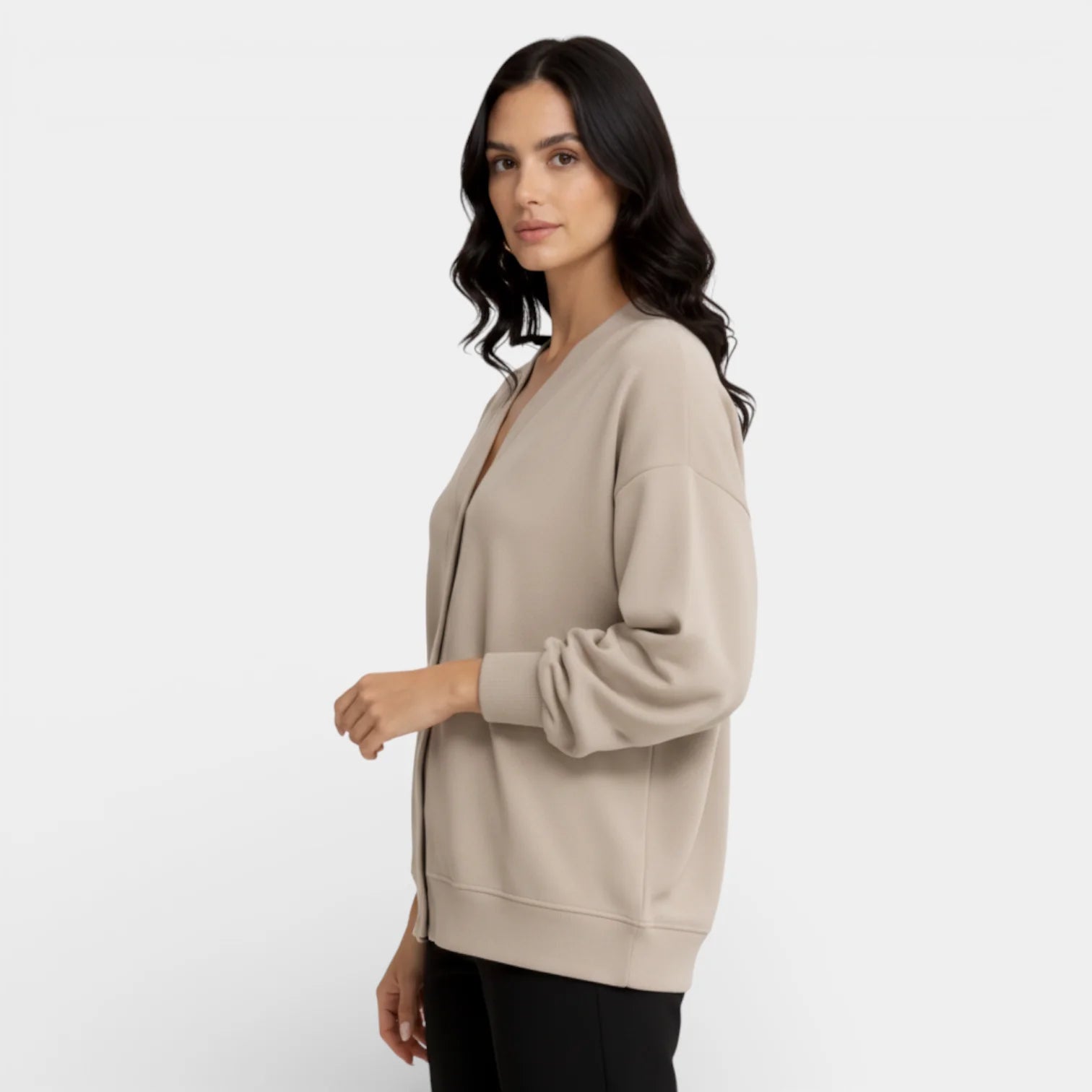 Women's V-Neck Button-Front Long Sleeve Top - Relaxed Fit Casual Shirt for Everyday Wear