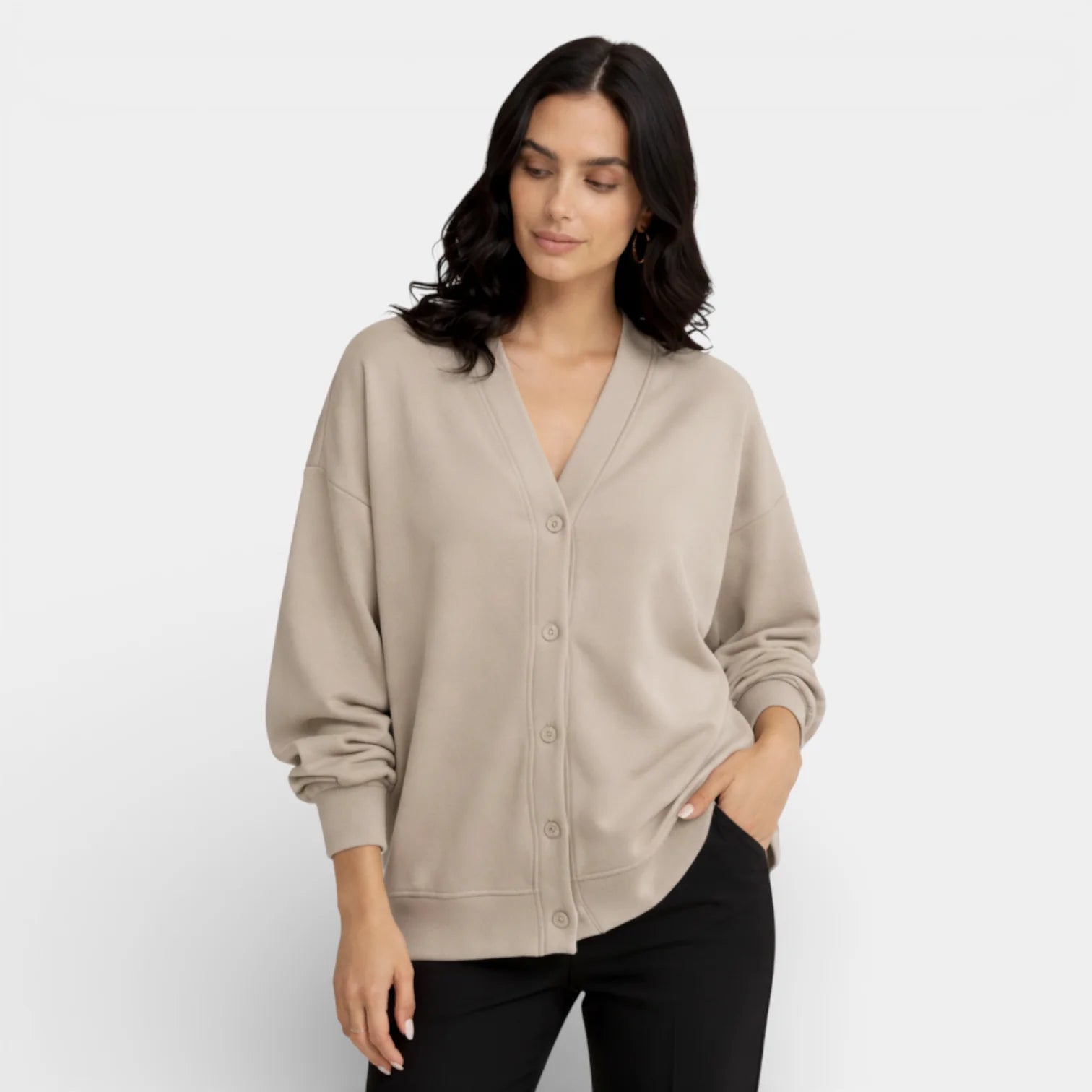 Women's V-Neck Button-Front Long Sleeve Top - Relaxed Fit Casual Shirt for Everyday Wear