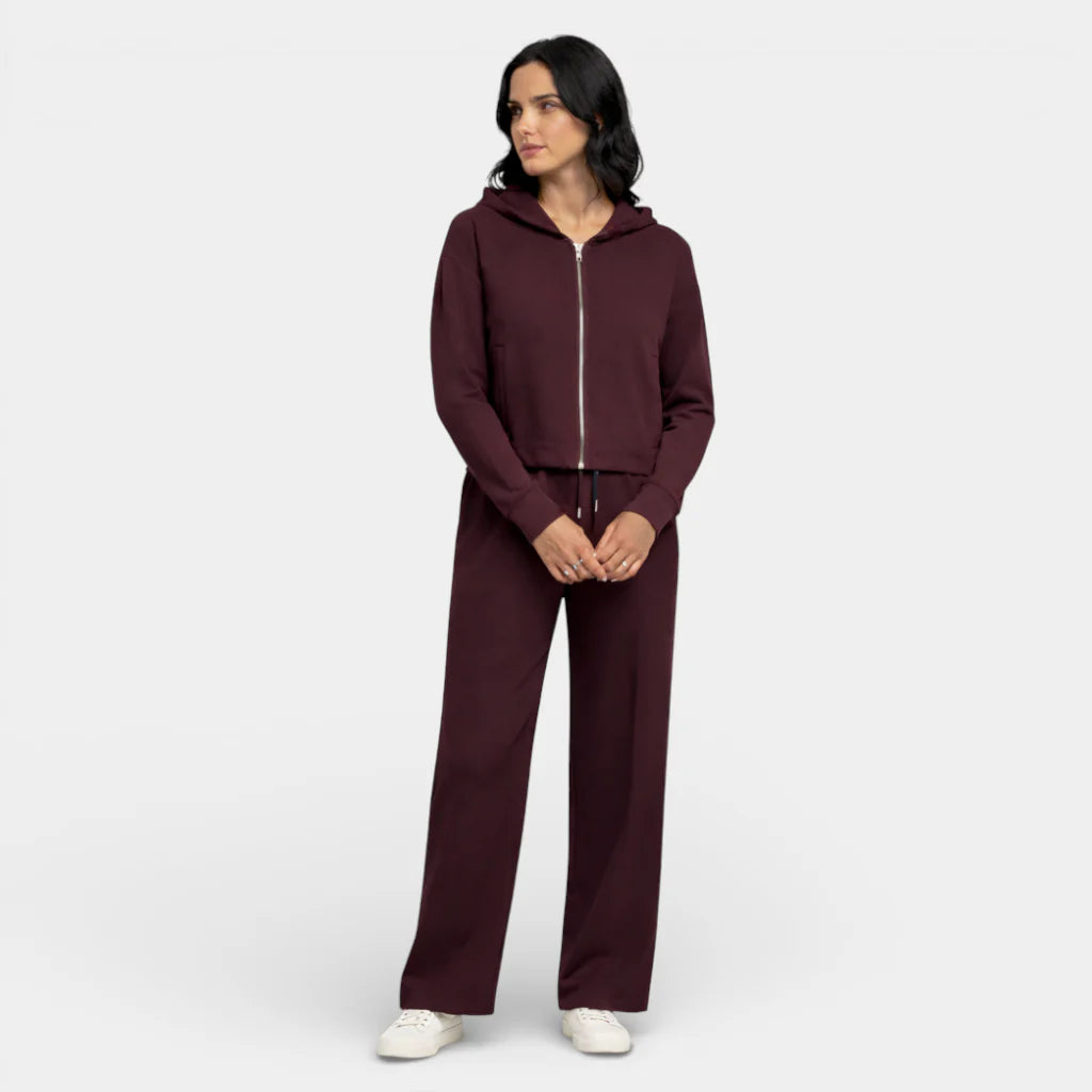 Women's Zip-Up Hoodie and Straight-Leg Pants Set - Relaxed Fit, Comfortable Cotton Blend for Casual Wear