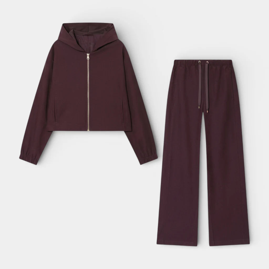 Women's Zip-Up Hoodie and Straight-Leg Pants Set - Relaxed Fit, Comfortable Cotton Blend for Casual Wear