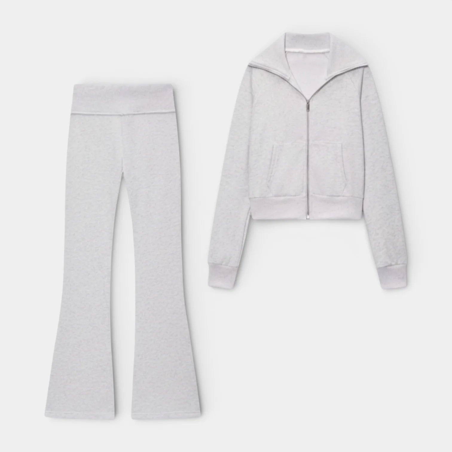 Women's Zip-Up Lounge Jacket and Flare Pants Set | Soft Fabric | Relaxed Fit | Casual Wear for Home or Outings