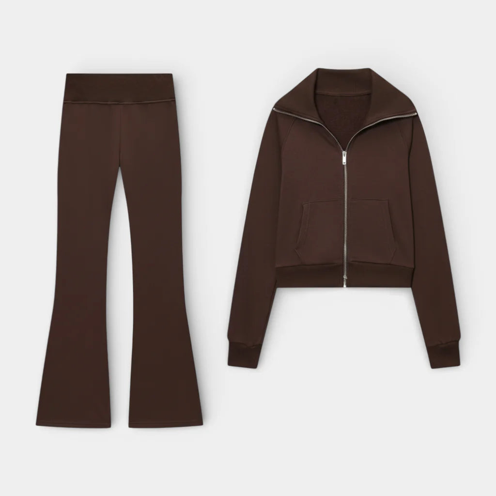 Women's Zip-Up Lounge Jacket and Flare Pants Set | Soft Fabric | Relaxed Fit | Casual Wear for Home or Outings