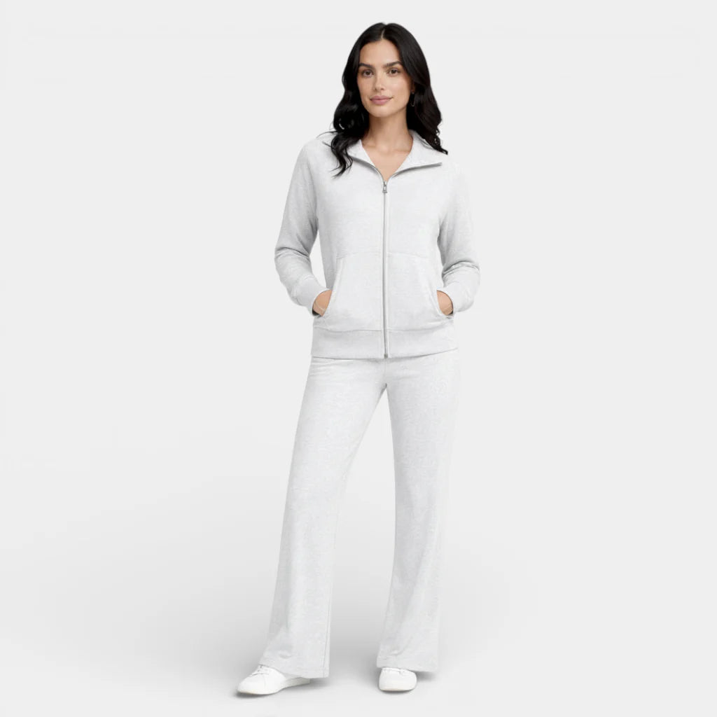 Women's Zip-Up Lounge Jacket and Flare Pants Set | Soft Fabric | Relaxed Fit | Casual Wear for Home or Outings